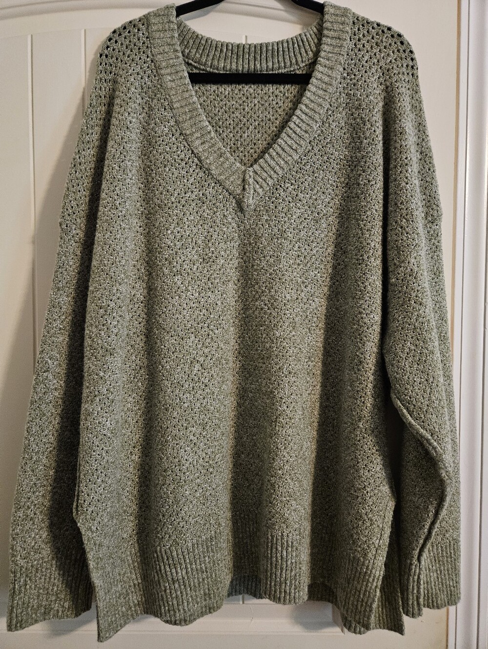 Women's Plus Oversize Fit V-Neck Knit Sweater in Sage Green. Size 2X